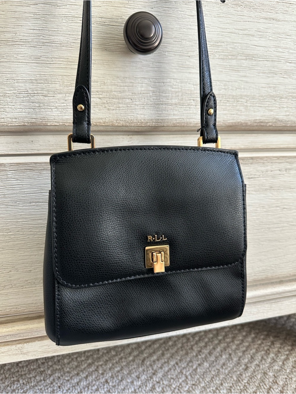 Ralph Lauren Black Leather Shoulder Bag with Gold Hardware - Picture 12 of 13